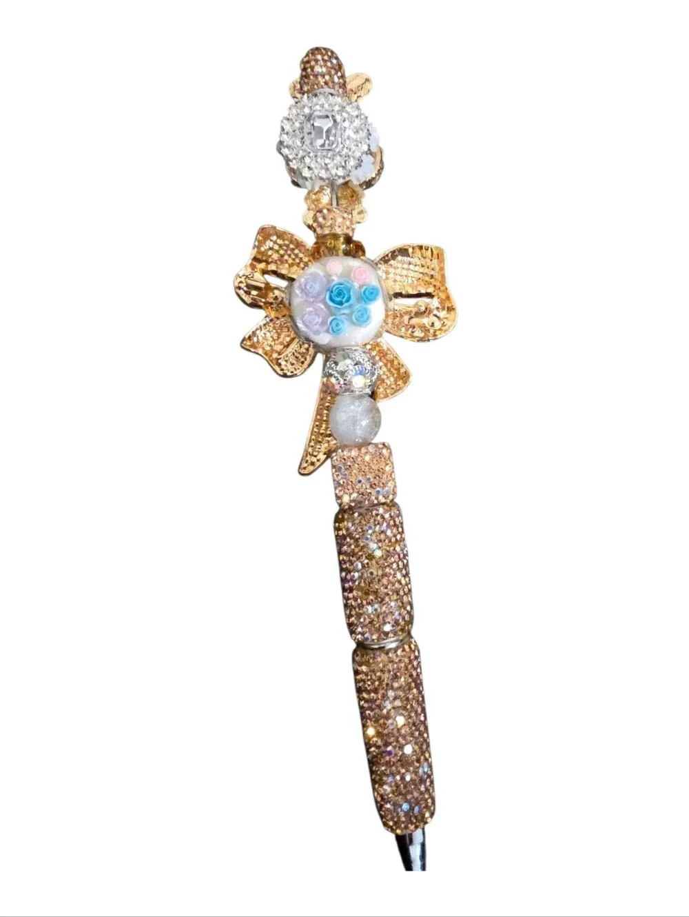 Gold Crystal Bow With A Rabbit Ballpoint Pen - Sparkling Gold Accent